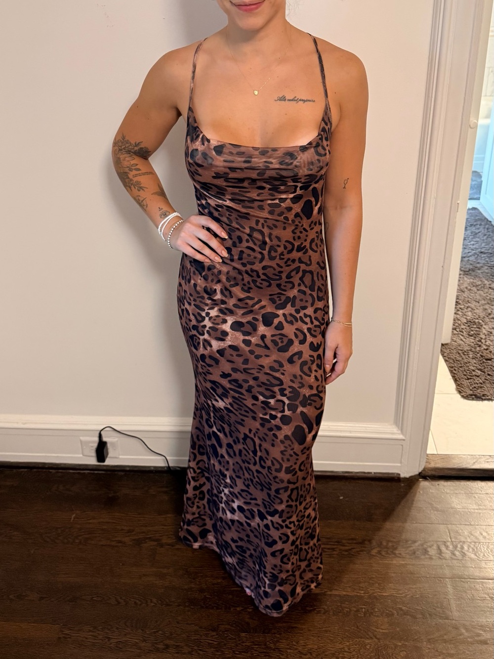 Leopard Print Slip Dress — Brown